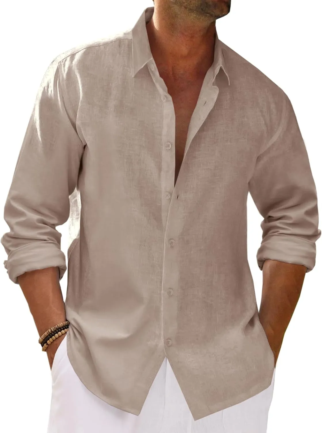 Runcati Mens Button Down Shirt Cotton Linen Casual Long Sleeve Shirts Collared Hippie Beach Tops