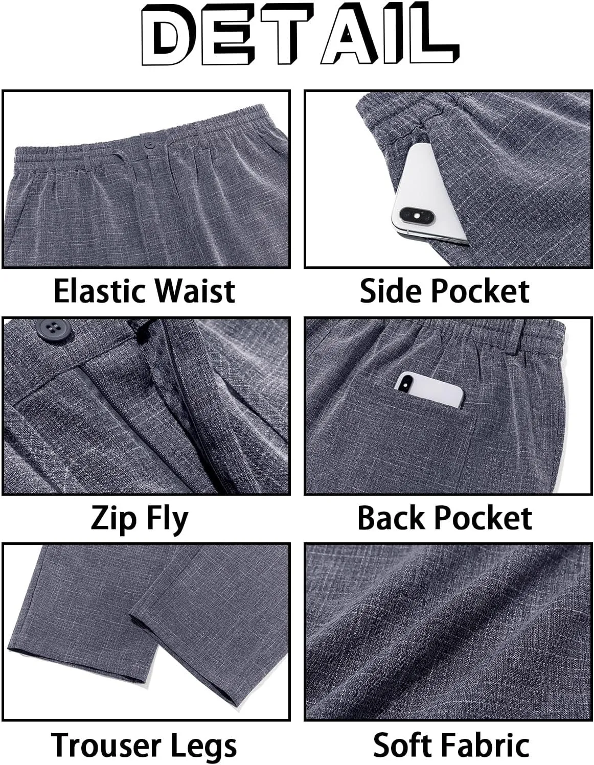 Runcati Mens Casual Pants Linen Elastic Waist Drawstring Lightweight Pants Loose Fit Summer Beach Yoga Trouser