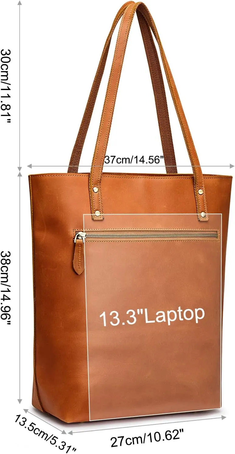 S-ZONE Women Vintage Genuine Leather Tote Bag Large Shoulder Purse Work Handbag