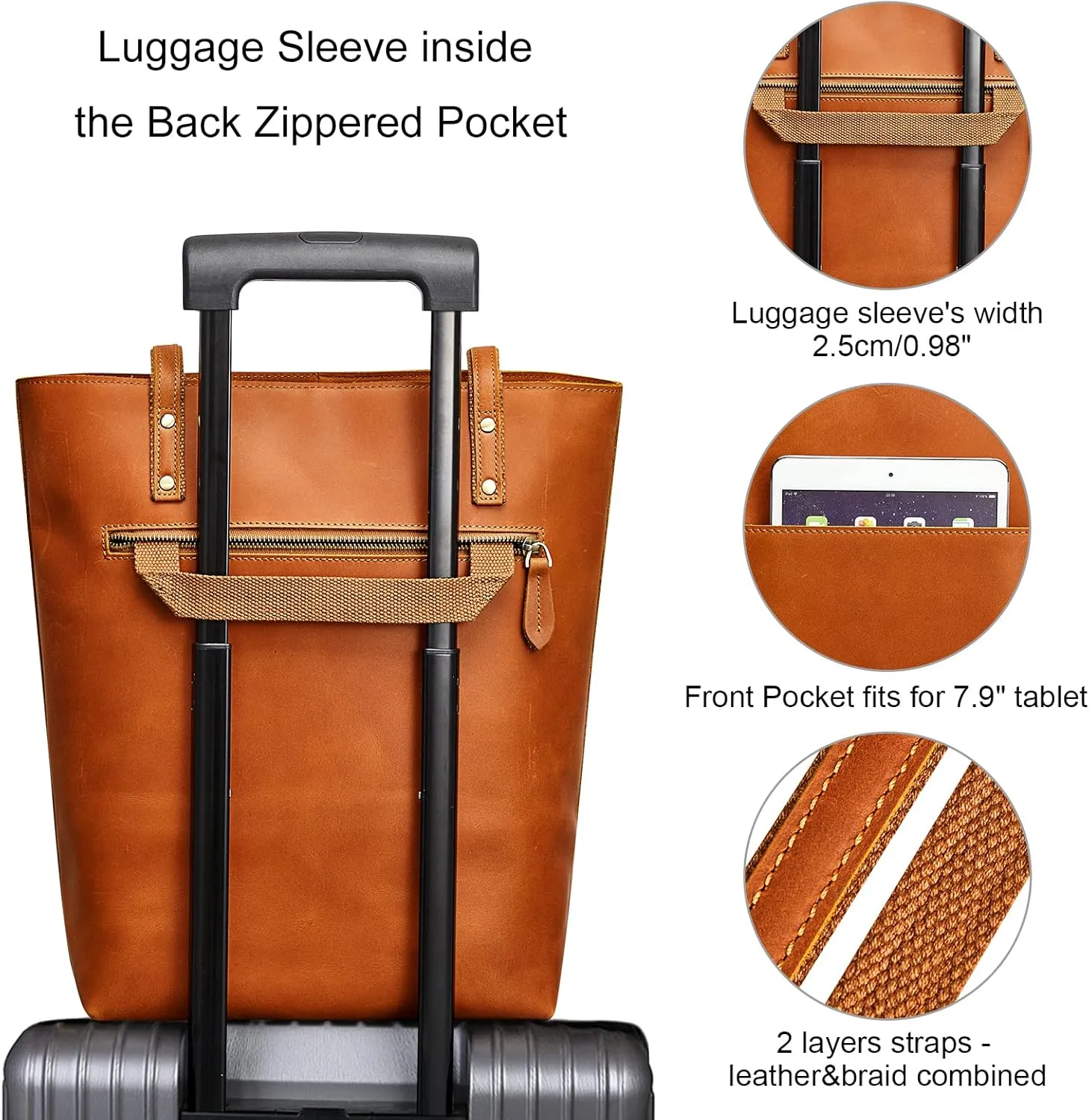 S-ZONE Women Vintage Genuine Leather Tote Bag Large Shoulder Purse Work Handbag
