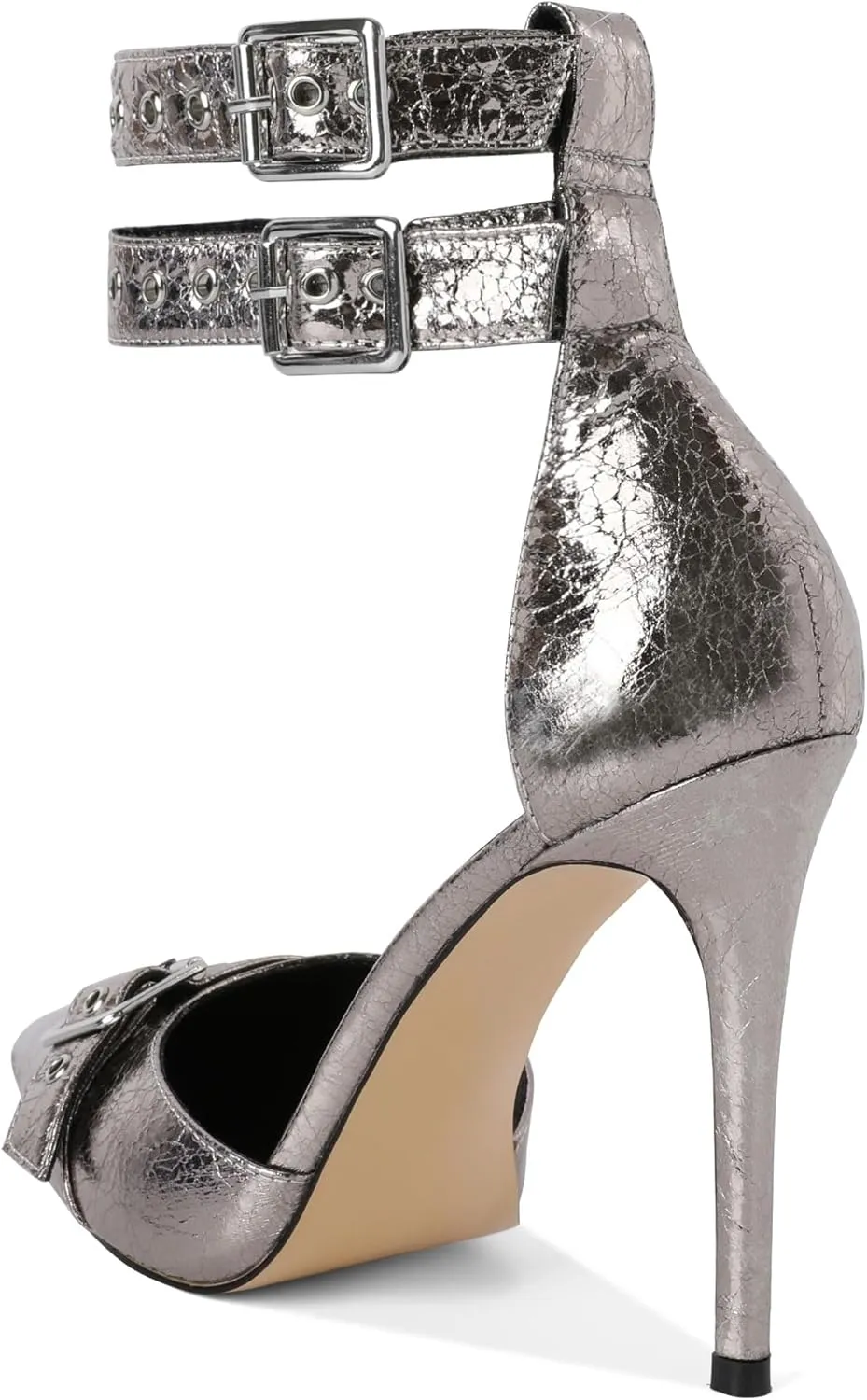 SAMMITOP Womens Pointed Toe D'Orsay Pumps Stilettos High Heel Ankle Strap Buckle Metal Eyelet Wedding Party Dress Shoes 4 Inch