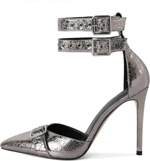 SAMMITOP Womens Pointed Toe D'Orsay Pumps Stilettos High Heel Ankle Strap Buckle Metal Eyelet Wedding Party Dress Shoes 4 Inch