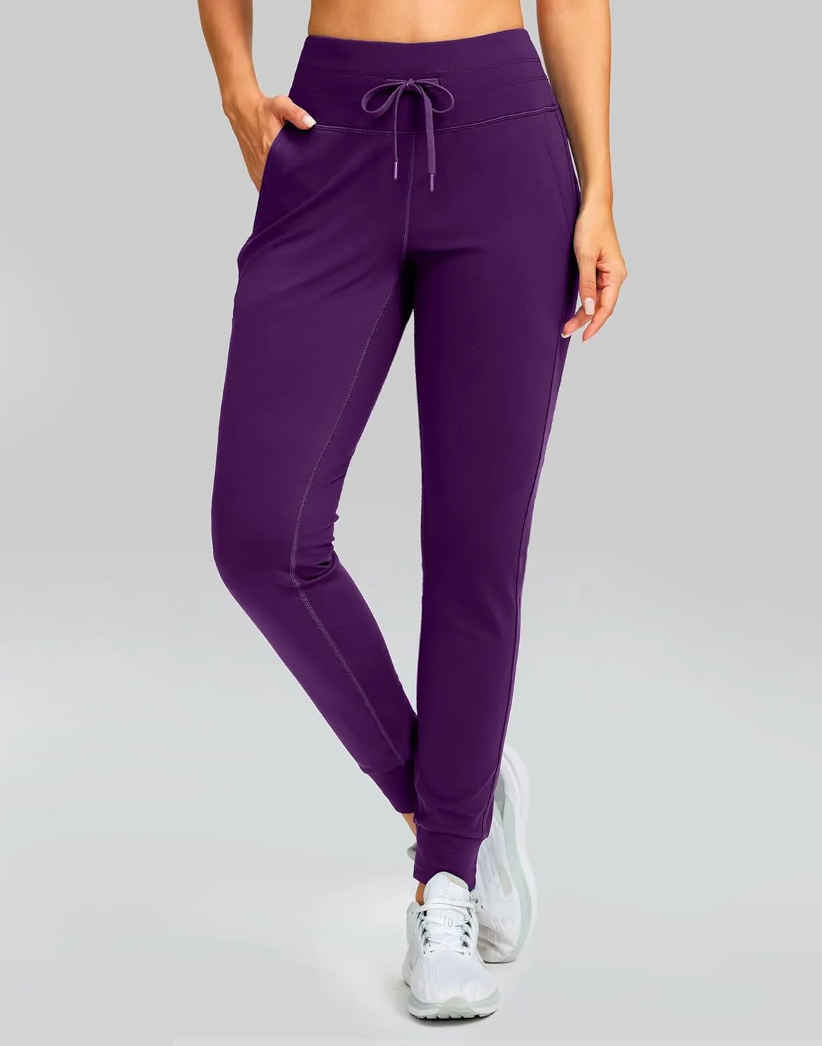 SANTINY Women's Fleece Lined Joggers with Pockets Slim Fit Ski Pants Winter Warm Leggings Hiking Running Gear