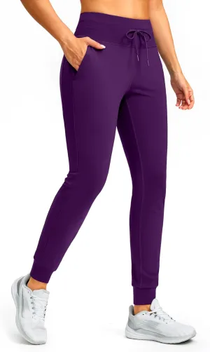 SANTINY Women's Fleece Lined Joggers with Pockets Slim Fit Ski Pants Winter Warm Leggings Hiking Running Gear