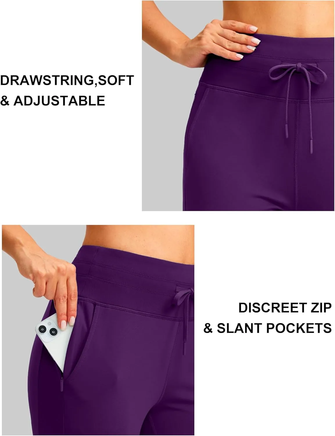 SANTINY Women's Fleece Lined Joggers with Pockets Slim Fit Ski Pants Winter Warm Leggings Hiking Running Gear