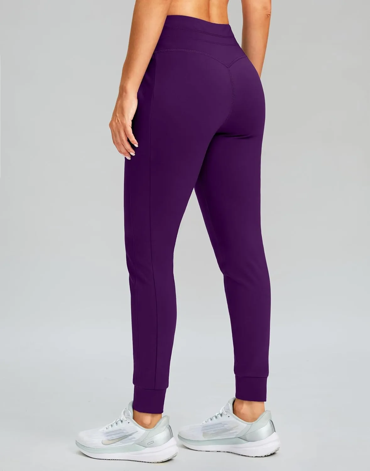 SANTINY Women's Fleece Lined Joggers with Pockets Slim Fit Ski Pants Winter Warm Leggings Hiking Running Gear
