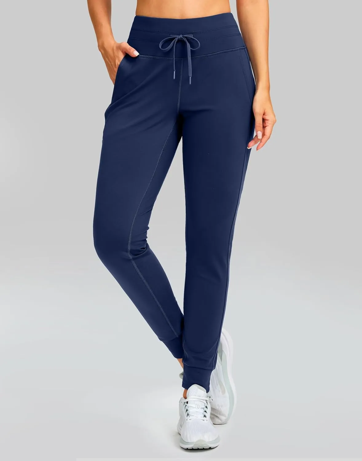 SANTINY Women's Fleece Lined Joggers with Pockets Slim Fit Ski Pants Winter Warm Leggings Hiking Running Gear