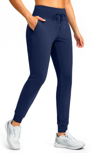SANTINY Women's Fleece Lined Joggers with Pockets Slim Fit Ski Pants Winter Warm Leggings Hiking Running Gear