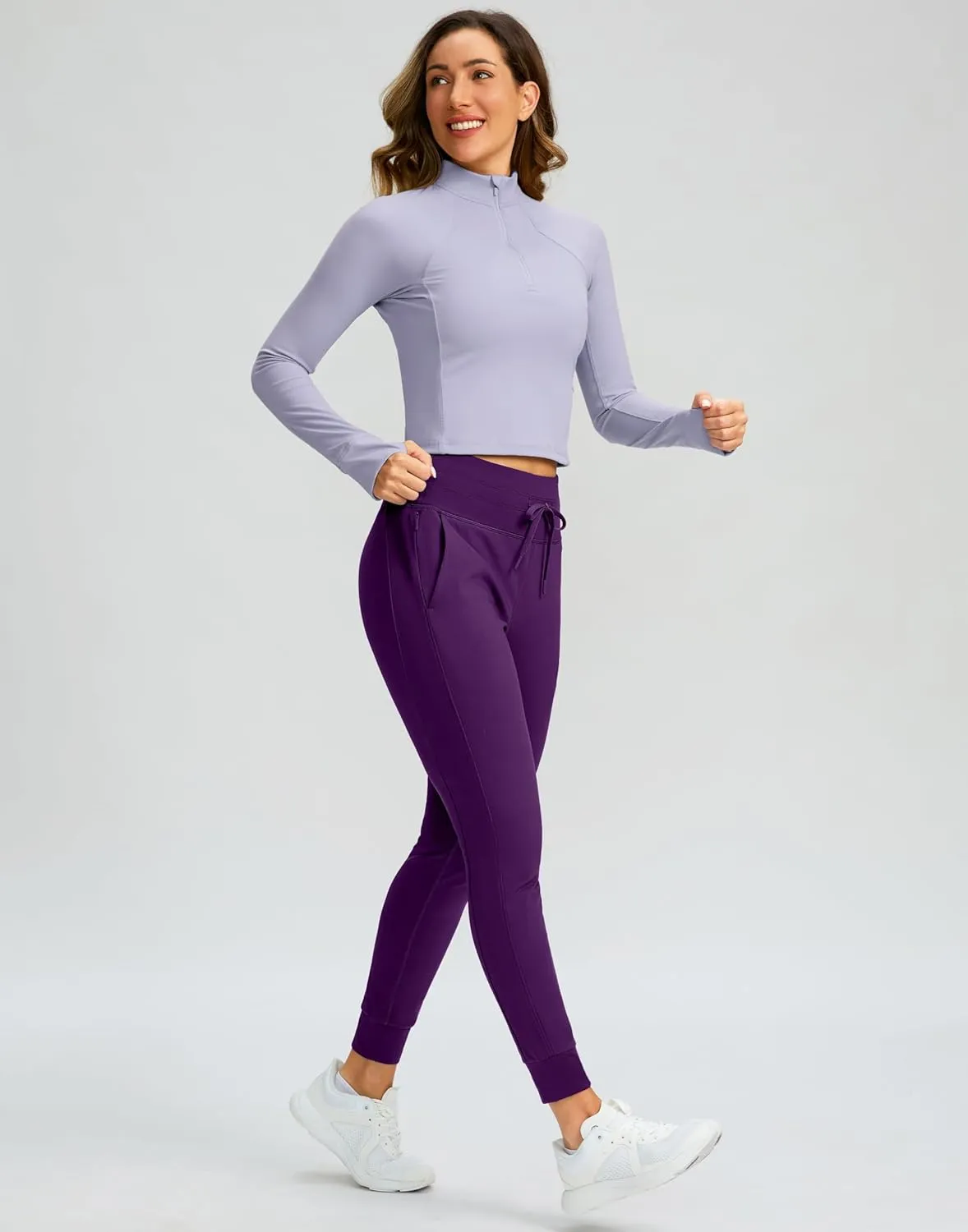 SANTINY Women's Fleece Lined Joggers with Pockets Slim Fit Ski Pants Winter Warm Leggings Hiking Running Gear