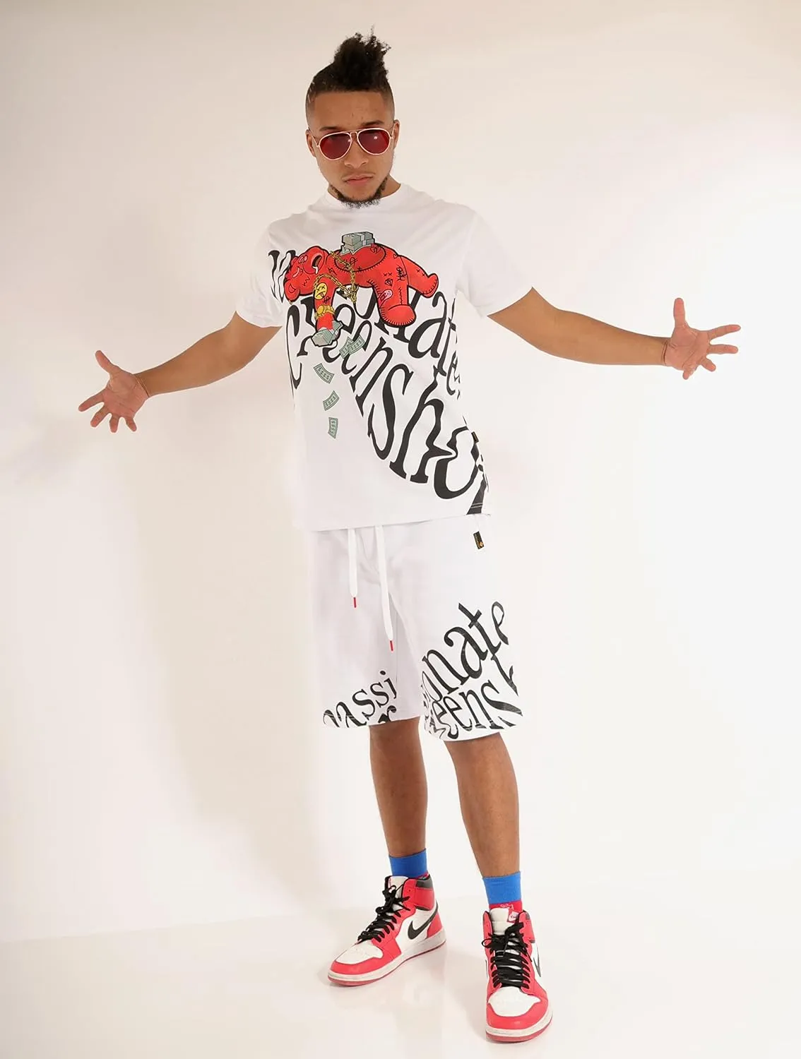 SCREENSHOT Mens Urban NYC Hip Hop Utility Fit Premium Fleece Shorts - Varsity Street Fashion SweatShorts Ribbed Wasteband