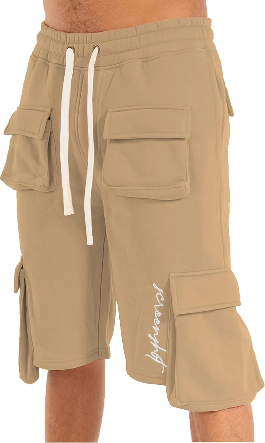 SCREENSHOT Mens Urban NYC Hip Hop Utility Fit Premium Fleece Shorts - Varsity Street Fashion SweatShorts Ribbed Wasteband