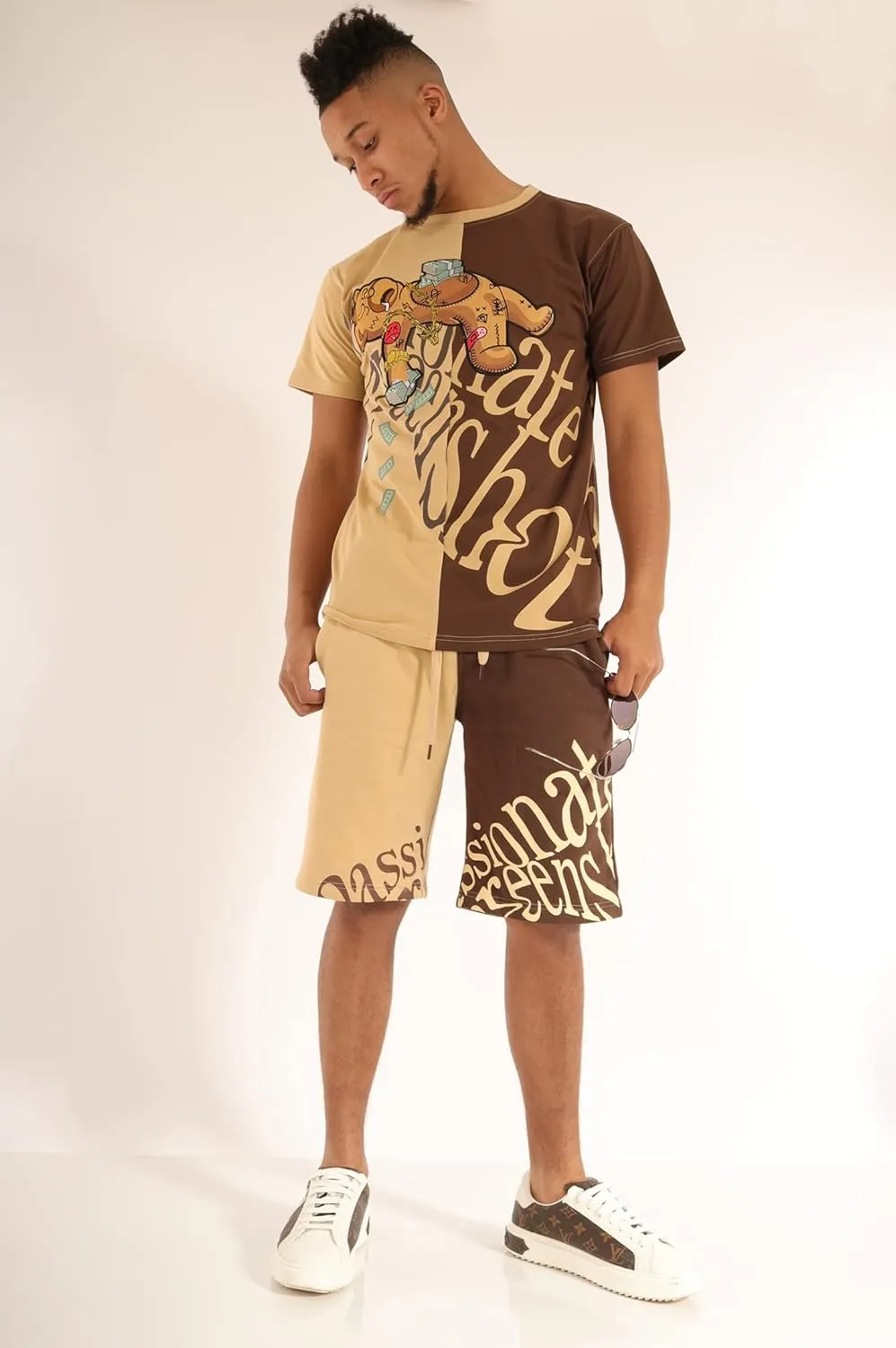 SCREENSHOT Mens Urban NYC Hip Hop Utility Fit Premium Fleece Shorts - Varsity Street Fashion SweatShorts Ribbed Wasteband