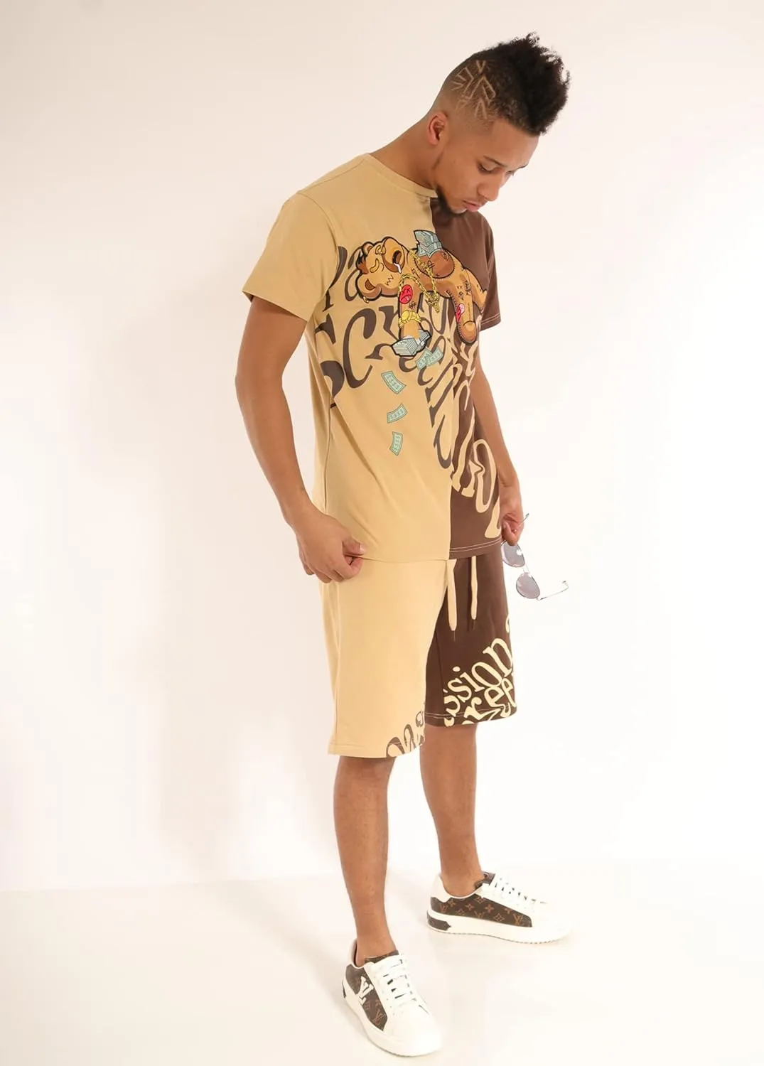 SCREENSHOT Mens Urban NYC Hip Hop Utility Fit Premium Fleece Shorts - Varsity Street Fashion SweatShorts Ribbed Wasteband