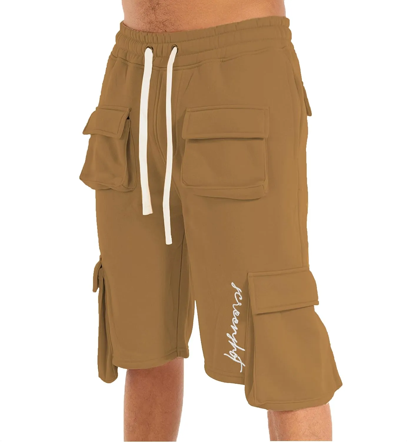 SCREENSHOT Mens Urban NYC Hip Hop Utility Fit Premium Fleece Shorts - Varsity Street Fashion SweatShorts Ribbed Wasteband