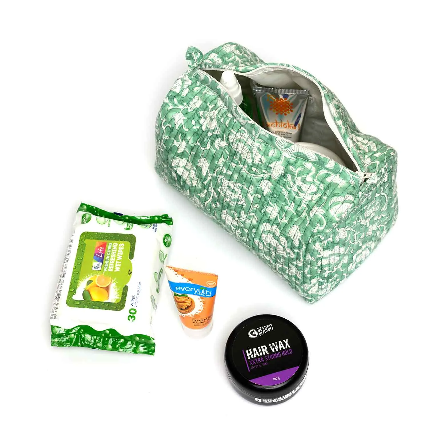 SEA GREEN HYDRA QUILTED TOILETRY POUCH