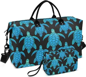 Sea Turtle Reptile Sports Gym Bag for Women Men Travel Duffel Bag Weekend Overnight Carry on Bag with Toiletry Bag Training Handbag for Hospital Plane Swimming Yoga