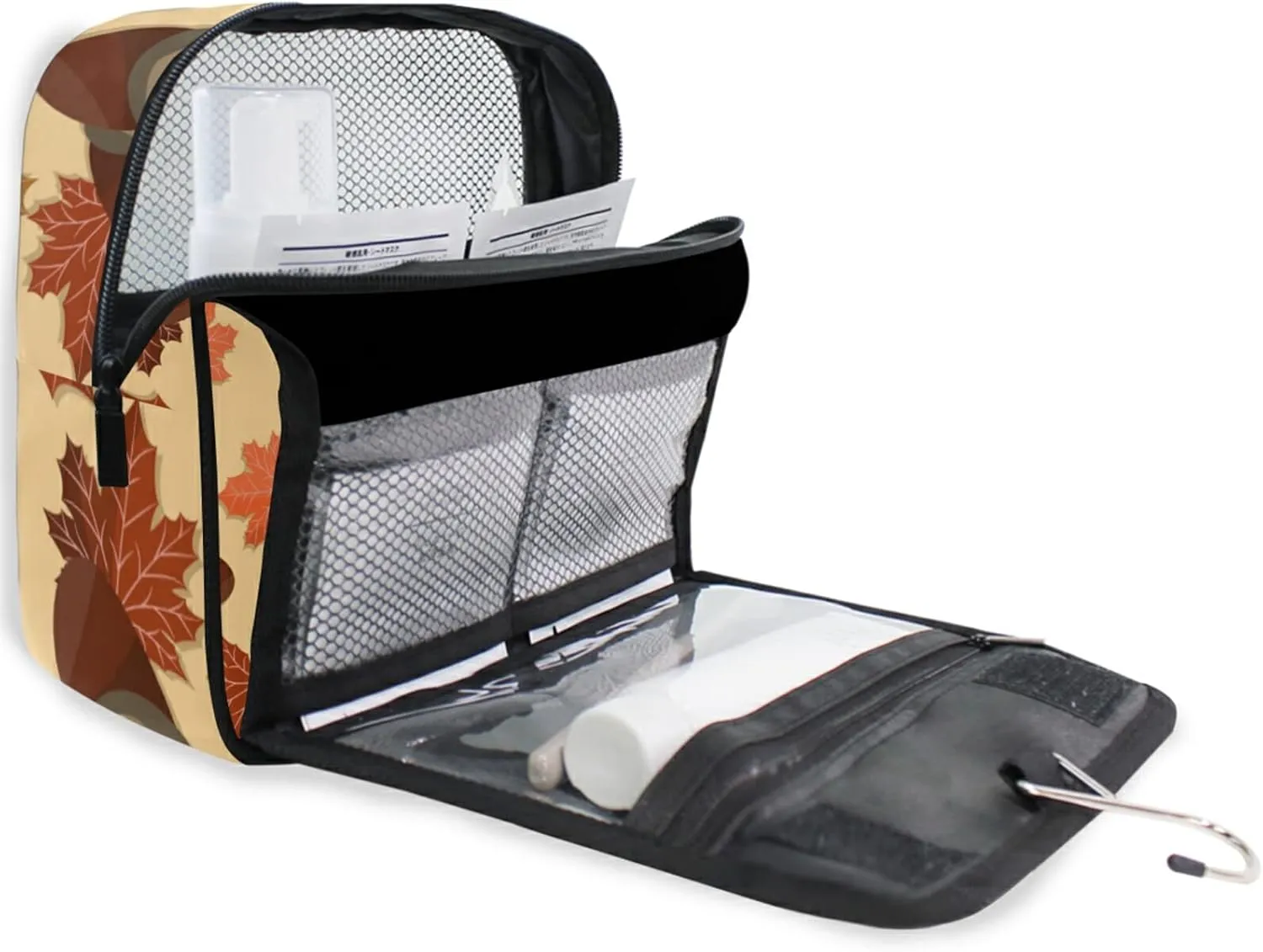 Seamless Autumn Falling Leaves with Acorns Hanging Wash Gargle Toiletry Bag Travel Cosmetic Makeup Case Organizer Storage Large Portable