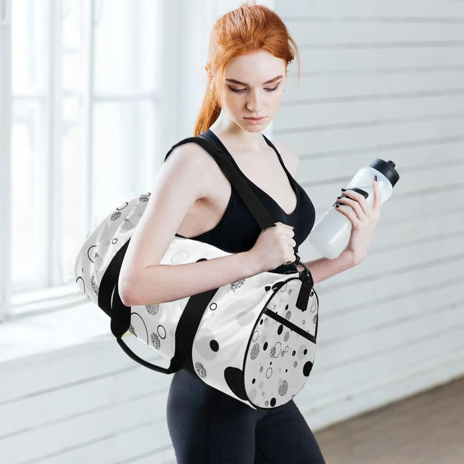 Seamless White Christmas Pattern with Silver Snowflakes Portable Gym Bag, Travel Bag, Luggage bag, Sports Bag, Toiletry Bag with Handles, Detachable Shoulder Strap 17.6 x 9 x 9 inch