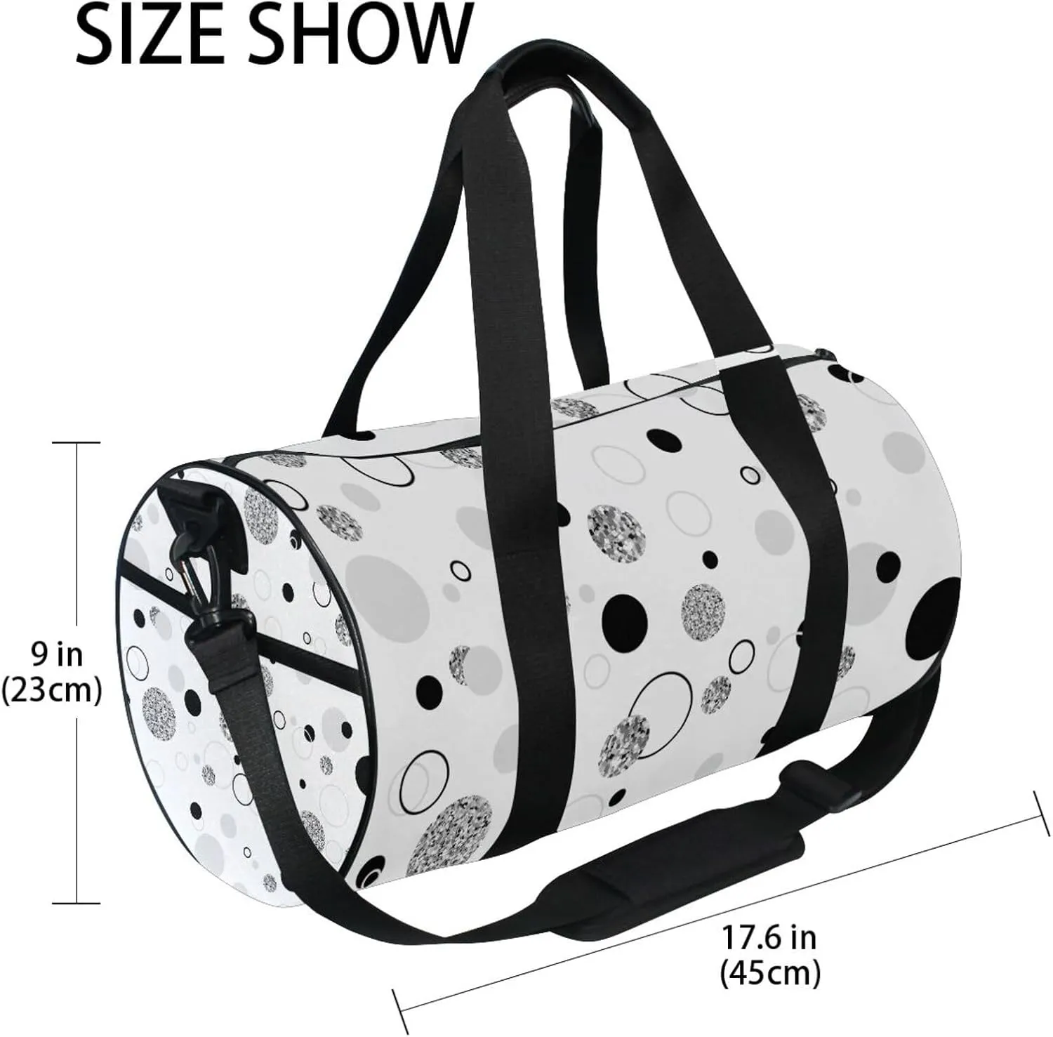 Seamless White Christmas Pattern with Silver Snowflakes Portable Gym Bag, Travel Bag, Luggage bag, Sports Bag, Toiletry Bag with Handles, Detachable Shoulder Strap 17.6 x 9 x 9 inch