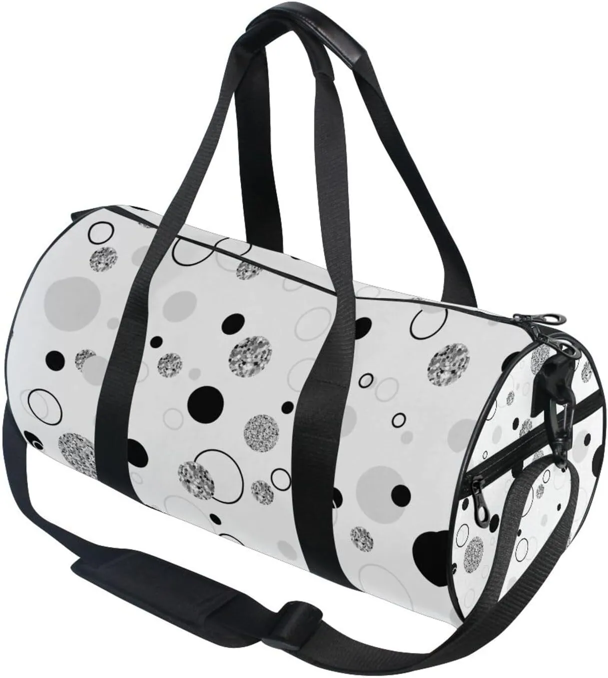 Seamless White Christmas Pattern with Silver Snowflakes Portable Gym Bag, Travel Bag, Luggage bag, Sports Bag, Toiletry Bag with Handles, Detachable Shoulder Strap 17.6 x 9 x 9 inch