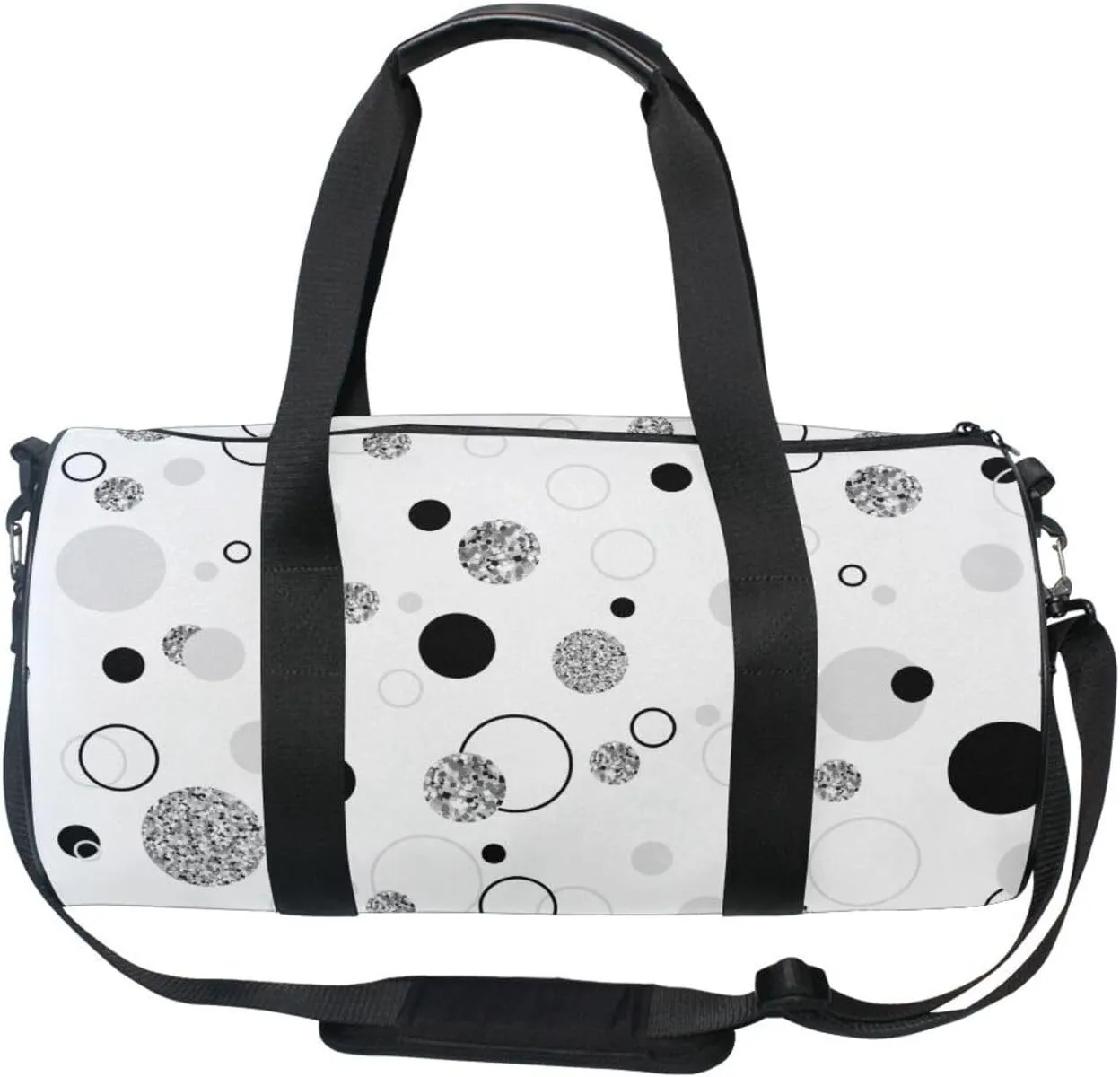 Seamless White Christmas Pattern with Silver Snowflakes Portable Gym Bag, Travel Bag, Luggage bag, Sports Bag, Toiletry Bag with Handles, Detachable Shoulder Strap 17.6 x 9 x 9 inch