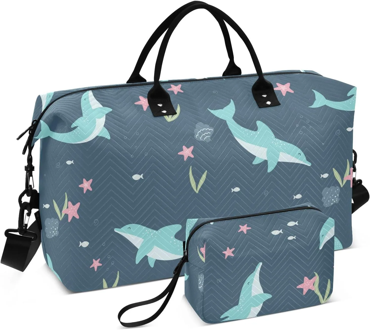 Seaweed Dolphin Green Travel Duffle Bag Duffel Bags Large Weekender Bag Carry On Duffel Bag Gym Bag with Toiletry Bag Garment Duffle Bags for Women Men Adults Airplanes Trip Yoga Sports