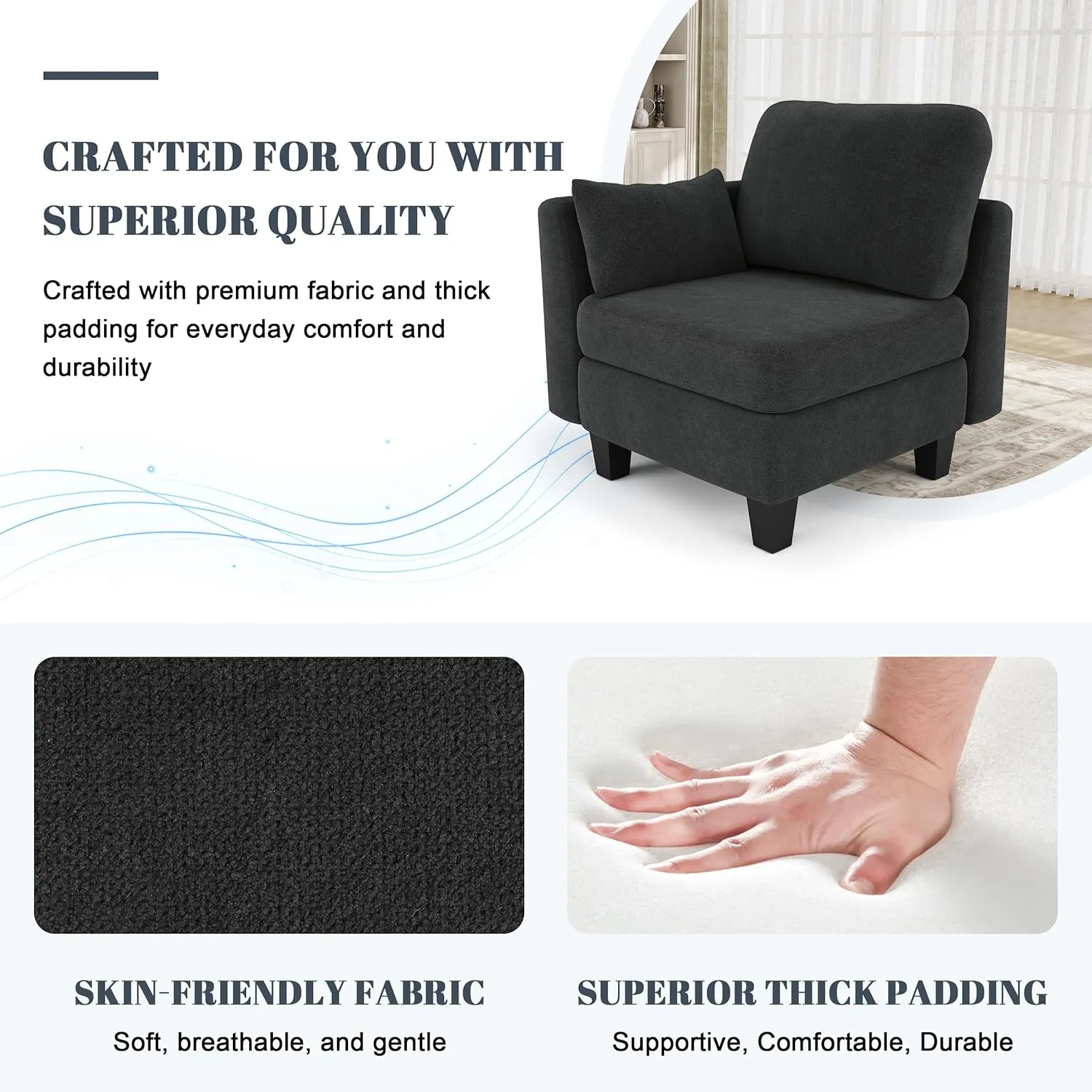 Sectional Sleeper Sofa, 8 Seaters Dark Grey Modular Sleeper Sofa Couch, Comfy Sectionals Couches Bed, Convertible Sofas with Ottomans, Modular Sectional Couches for Living Room