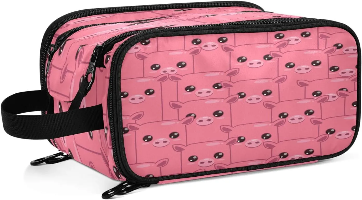 senya Cute Cartoon Pink Pigs Toiletry Bag Cosmetic Makeup Bag Organizer, Large Travel Bag for Women Men Toiletries Accessories Brushes Tools