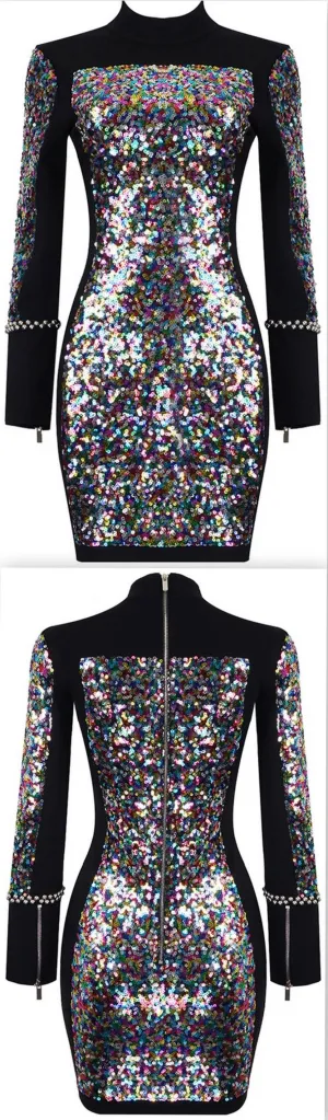 Sequin-Embellished Studded Mini Dress