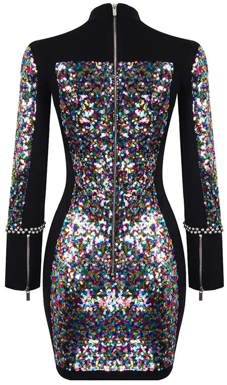 Sequin-Embellished Studded Mini Dress