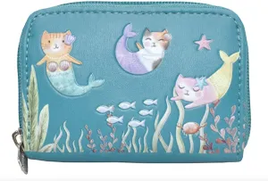 Shag Wear Cat Mermaid Small Change Purse for Women and Teen Girls Vegan Faux Leather Teal