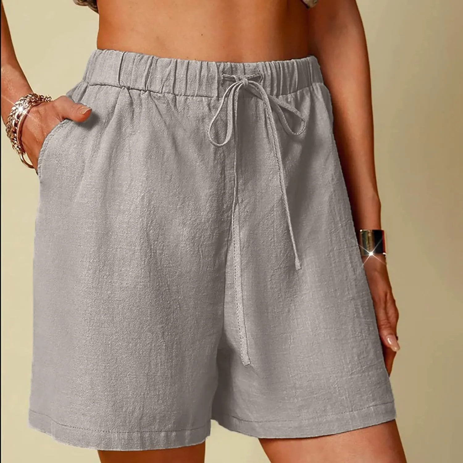 Shorts for Women 2025 Summer Linen Shorts Drawstring High Waisted Lightweight Casual Beach Vacation Outfit