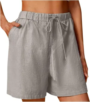 Shorts for Women 2025 Summer Linen Shorts Drawstring High Waisted Lightweight Casual Beach Vacation Outfit