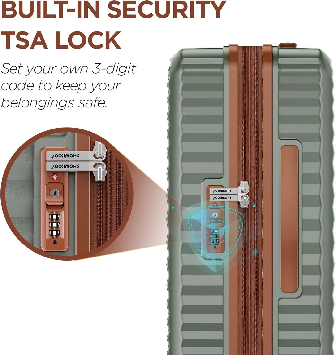 SHOWKOO Luggage Sets 3 Piece Hardside Expandable Suitcase with Double Spinner Wheels Tsa Lock, (Green, 5 piece set)