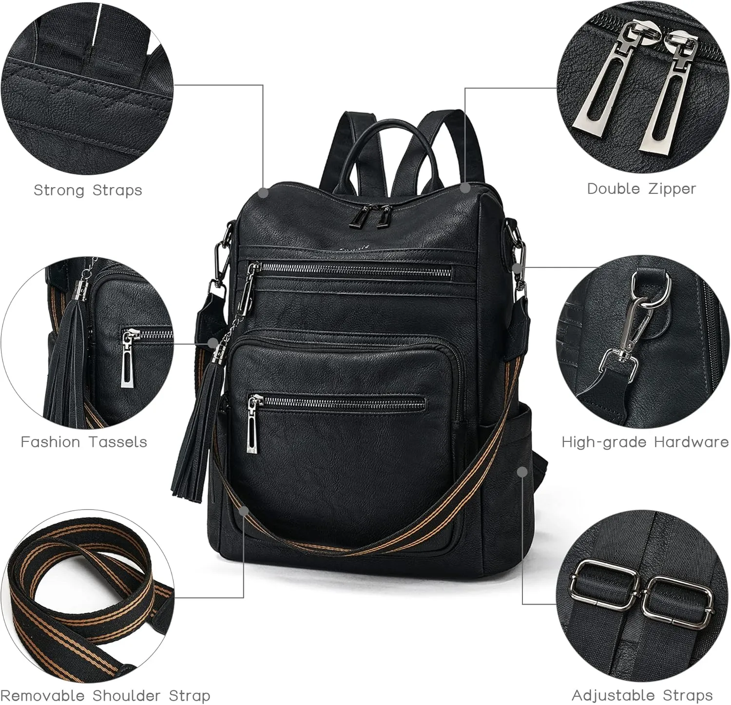 Shrrie Backpack Purse for Women Leather Backpack Fashion Designer Travel Backpack Convertible Shoulder Bag