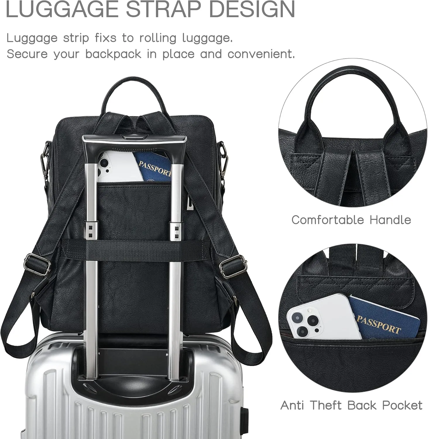 Shrrie Backpack Purse for Women Leather Backpack Fashion Designer Travel Backpack Convertible Shoulder Bag