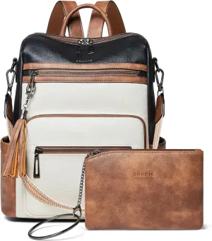 Shrrie Backpack Purse for Women Leather Fashion Designer Travel Backpack Convertible Shoulder Satchel Bag for College Work