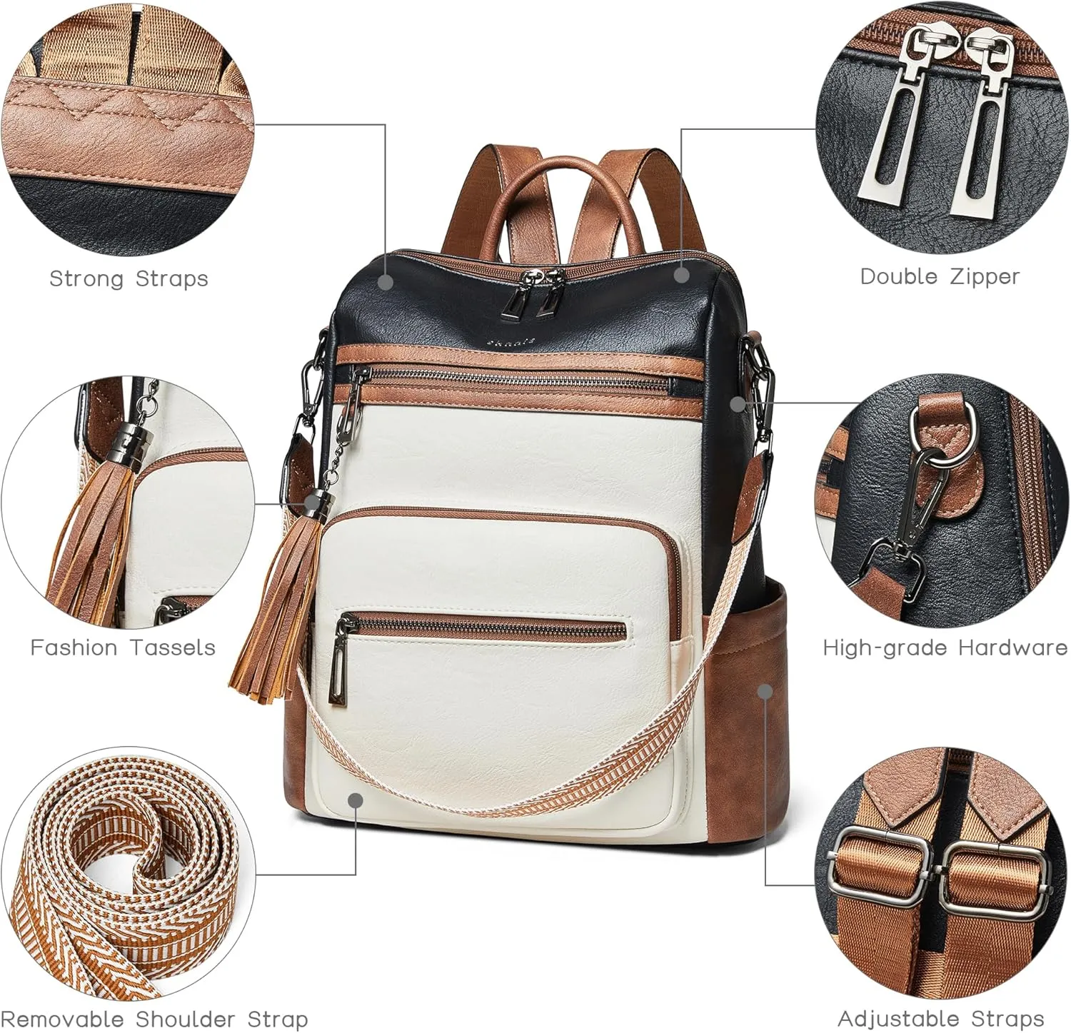 Shrrie Backpack Purse for Women Leather Fashion Designer Travel Backpack Convertible Shoulder Satchel Bag for College Work