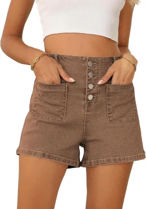 Sidefeel Women's Jean Shorts Button Fly Stretchy High Waisted Zimbaplatinum Jeans Summer Outfit 2025 Denim Shorts