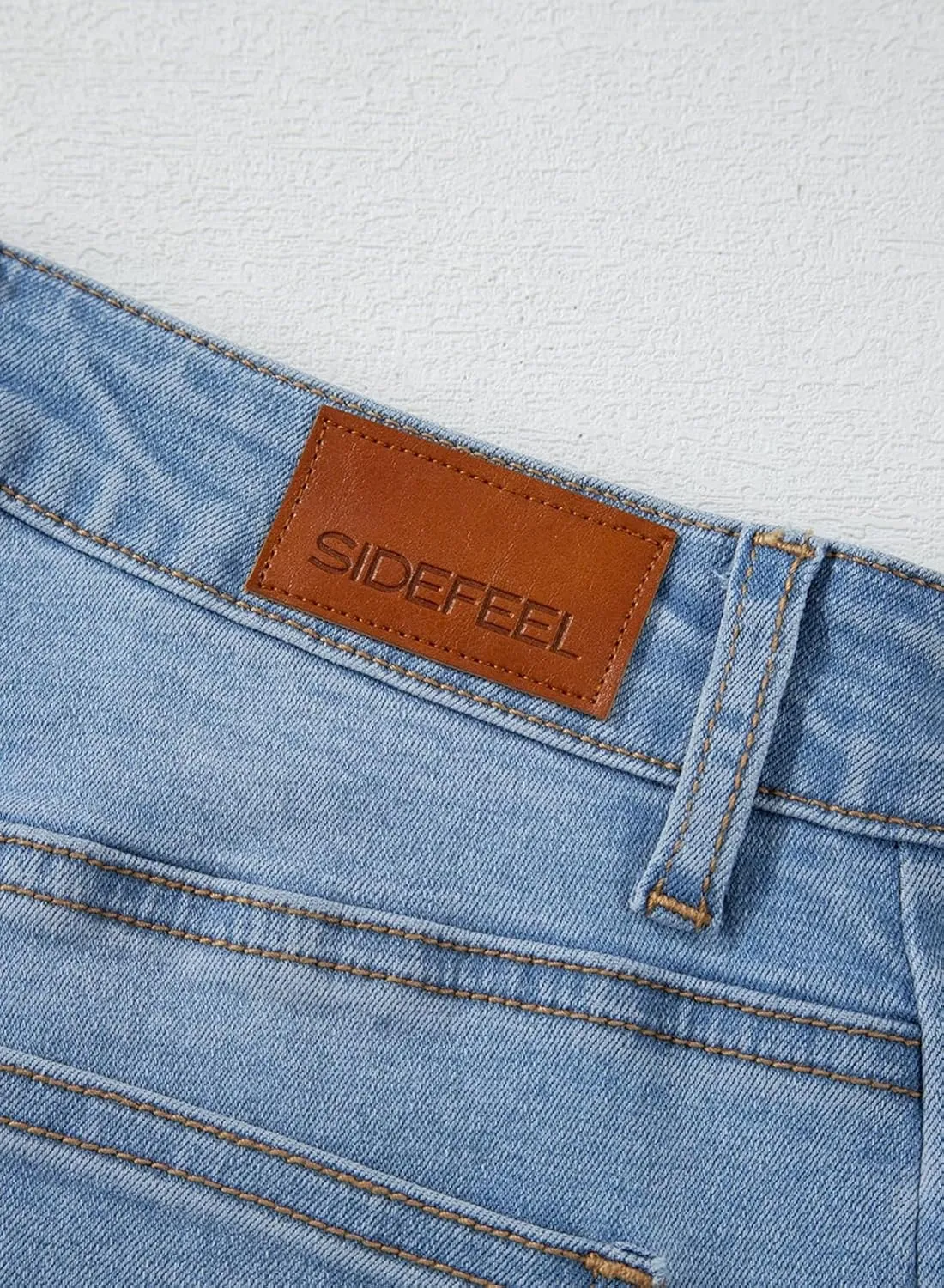 Sidefeel Women's Wide Leg Jeans High Waisted Strechy Raw Hem Zimbaplatinum Denim Pants