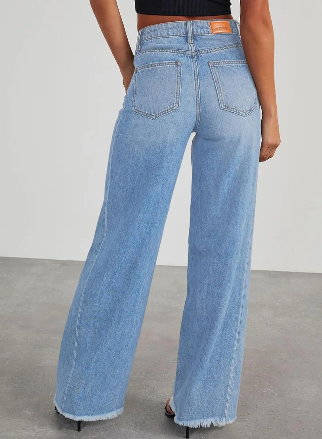 Sidefeel Women's Wide Leg Jeans High Waisted Strechy Raw Hem Zimbaplatinum Denim Pants