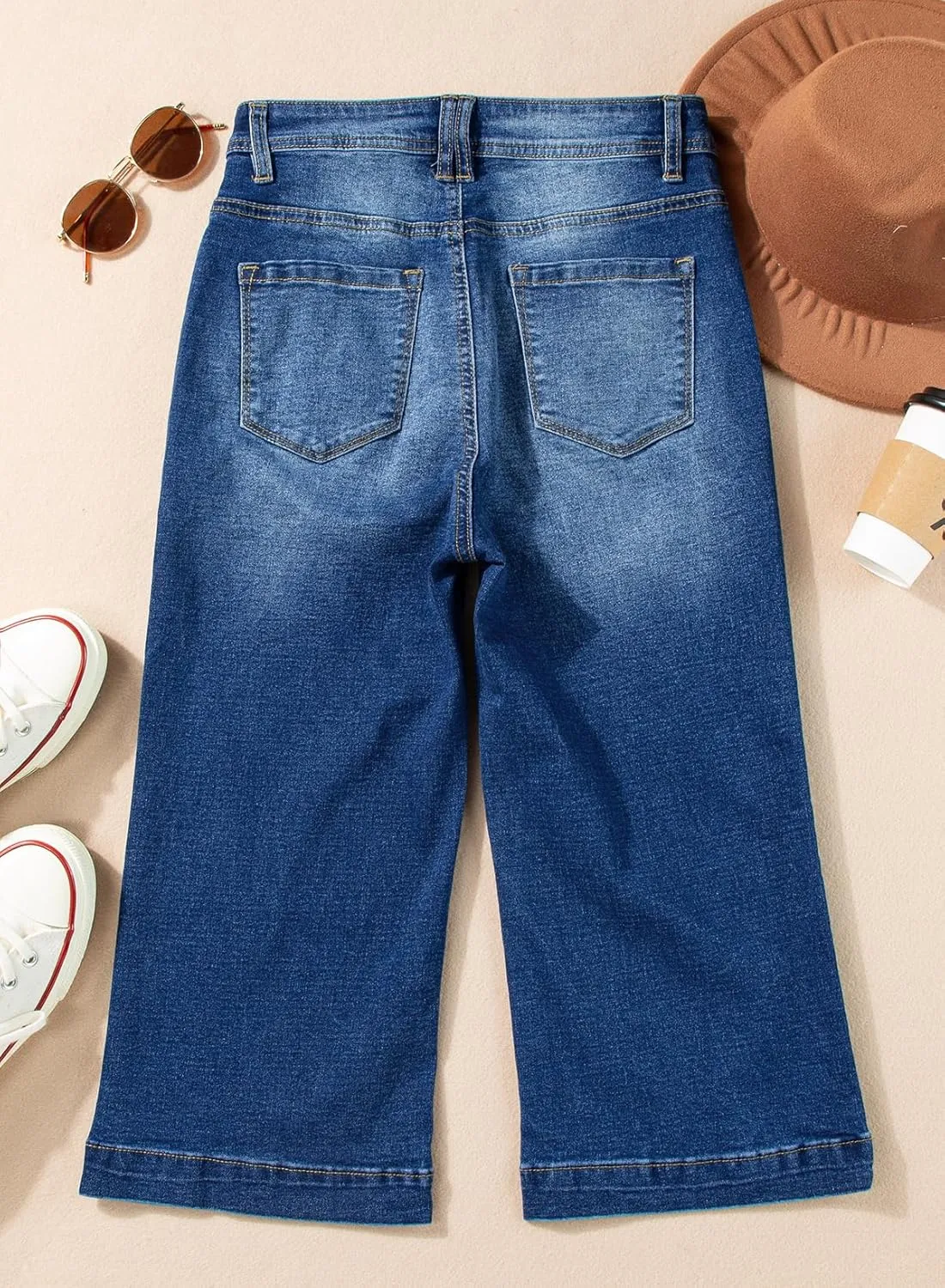 Sidefeel Women's Wide Leg Jeans High Waisted Stretchy Capri Pants