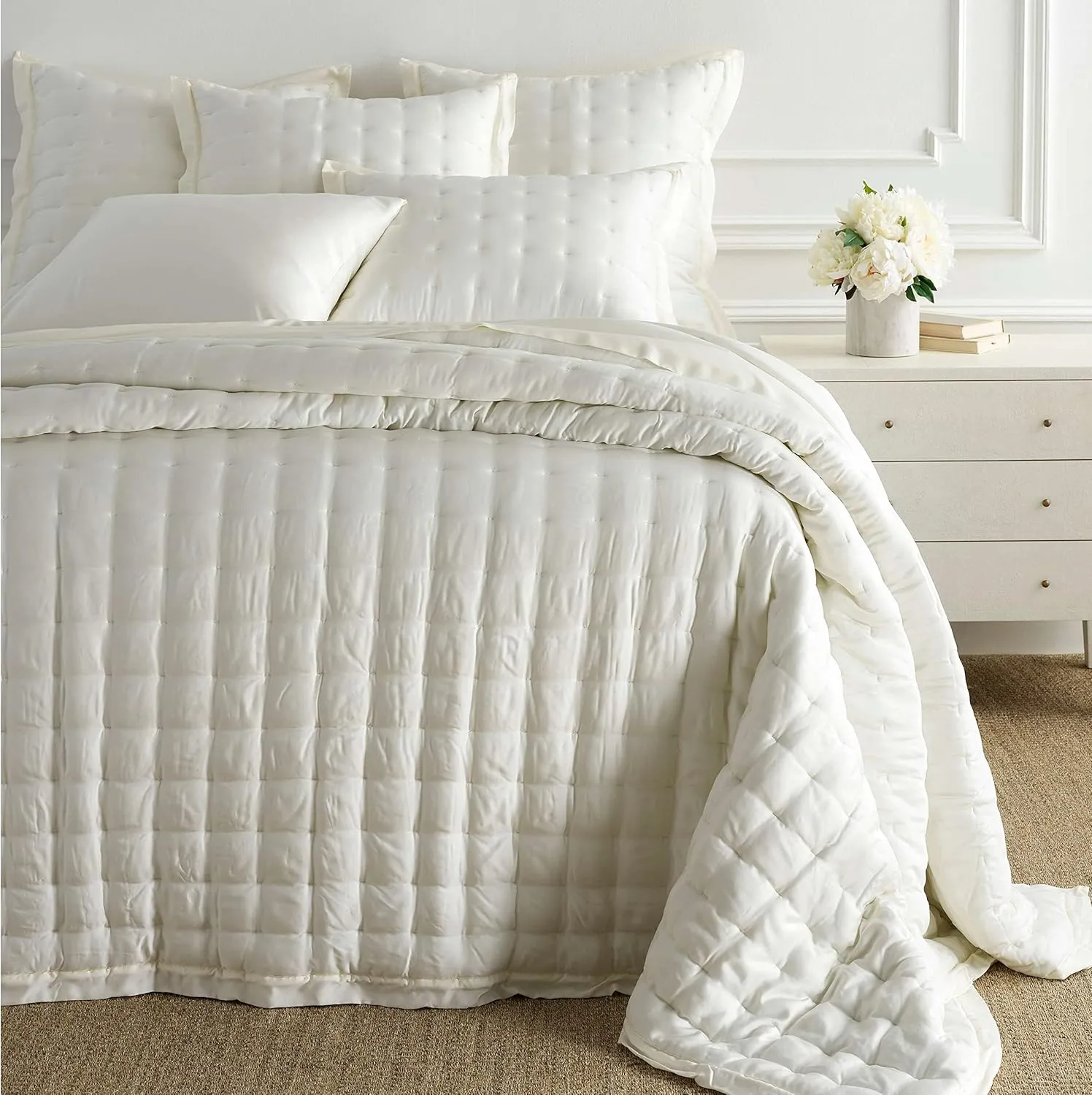 Silken Solid Ivory Puff Sham, Euro Size, Ivory Solid Pattern