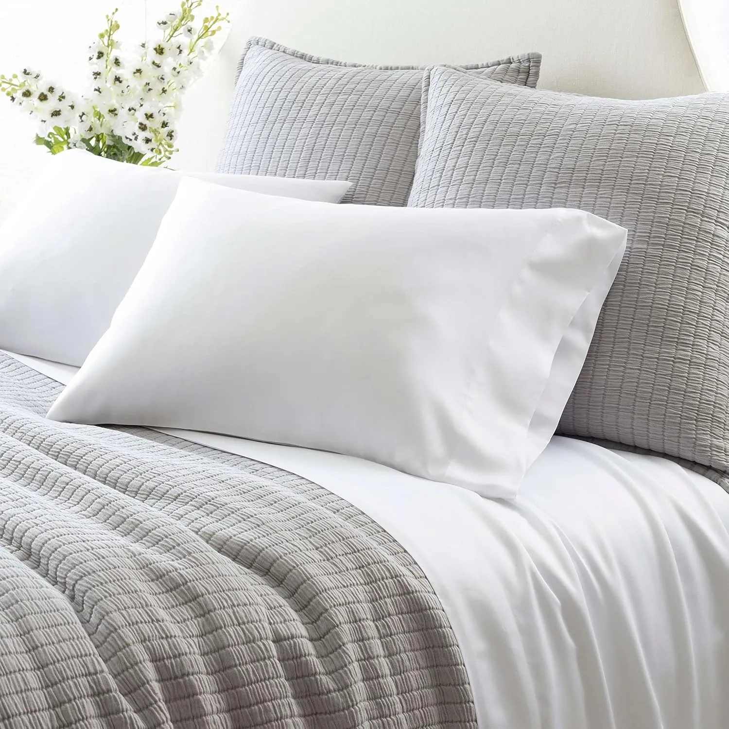 Silken Solid White Sheet Set, King Size, White Solid Pattern
