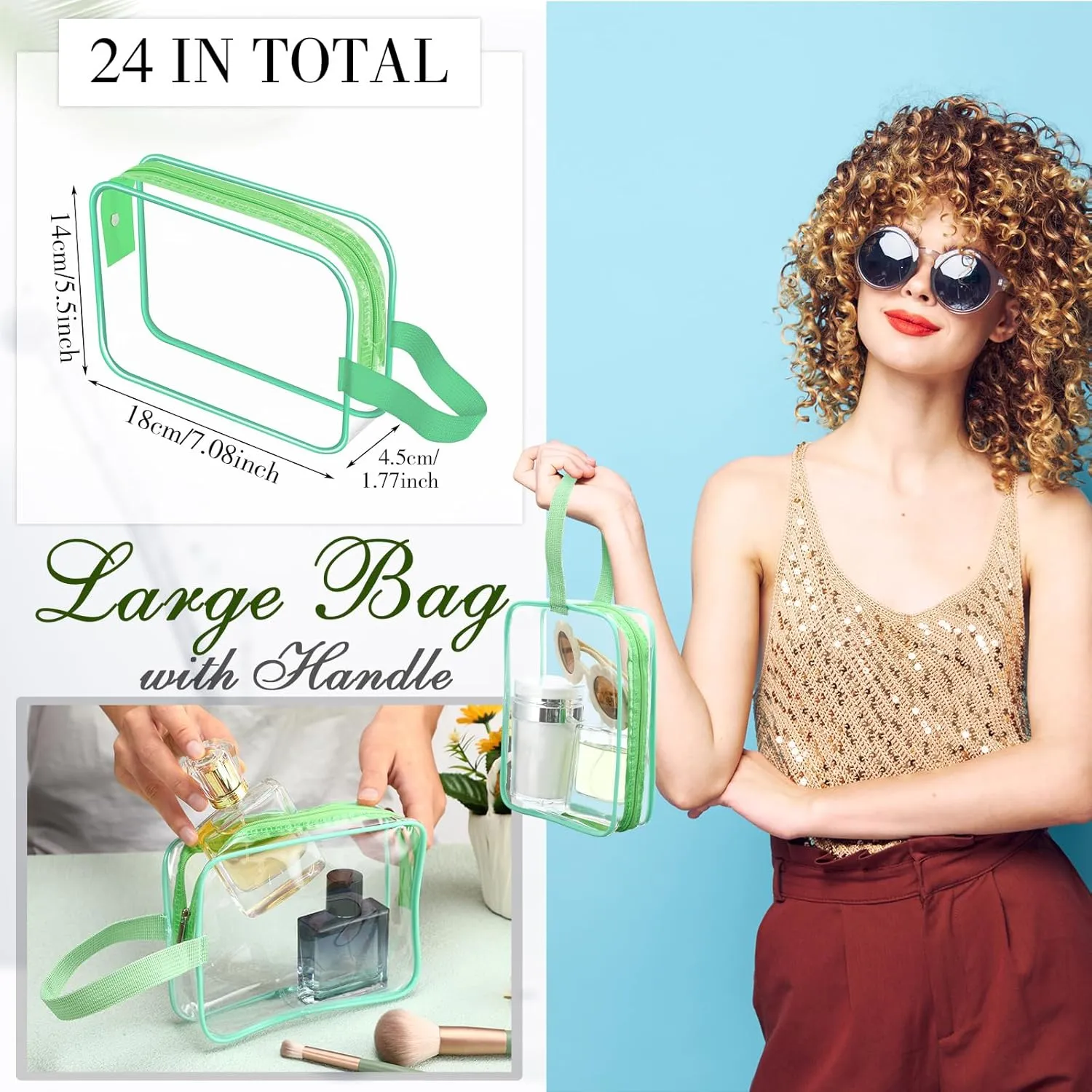 Silkfly 24 Pcs Clear Toiletry Bag PVC Travel Cosmetic Bag with Handle Strap Makeup Bag Summer Vacation Salon Mother Gift(Multi Color)