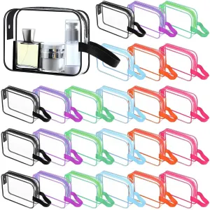 Silkfly 24 Pcs Clear Toiletry Bag PVC Travel Cosmetic Bag with Handle Strap Makeup Bag Summer Vacation Salon Mother Gift(Multi Color)