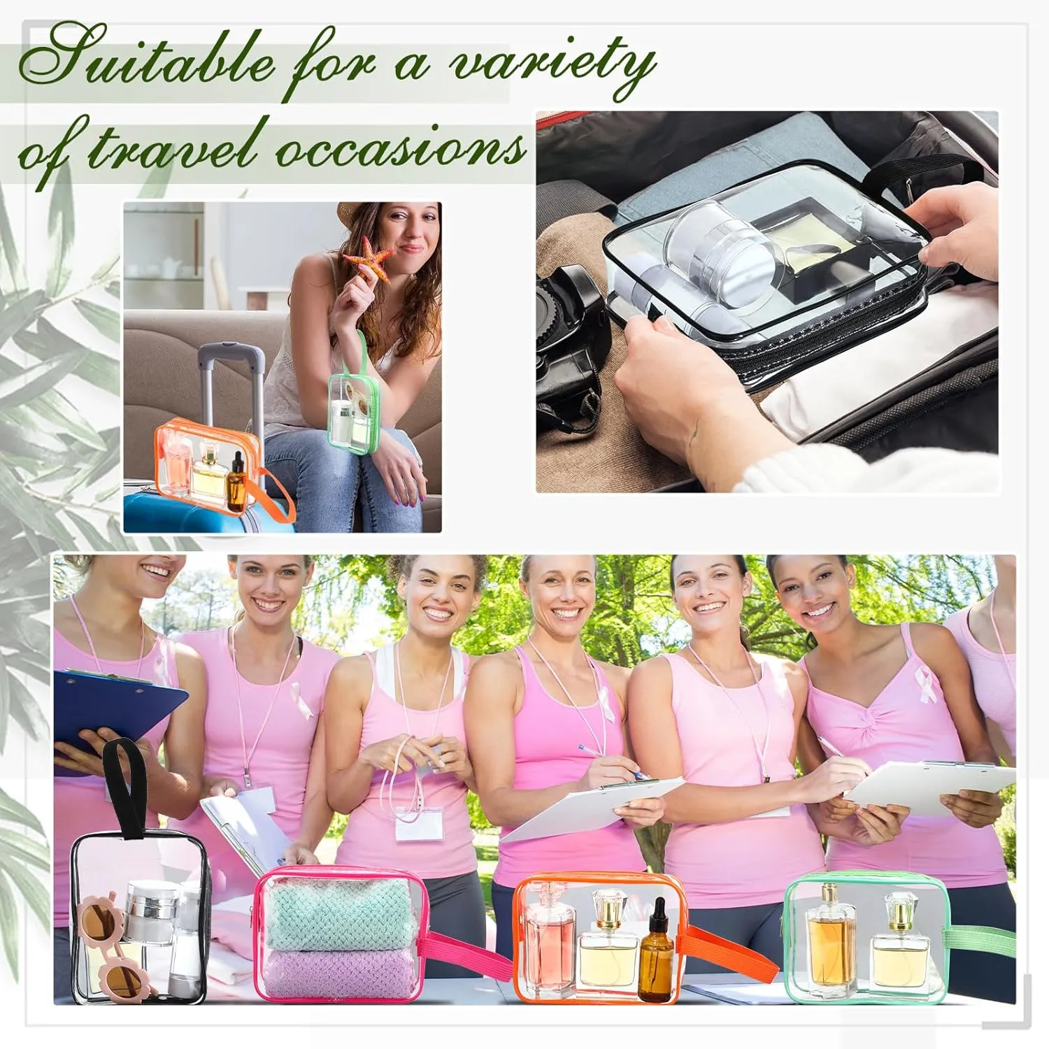 Silkfly 24 Pcs Clear Toiletry Bag PVC Travel Cosmetic Bag with Handle Strap Makeup Bag Summer Vacation Salon Mother Gift(Multi Color)