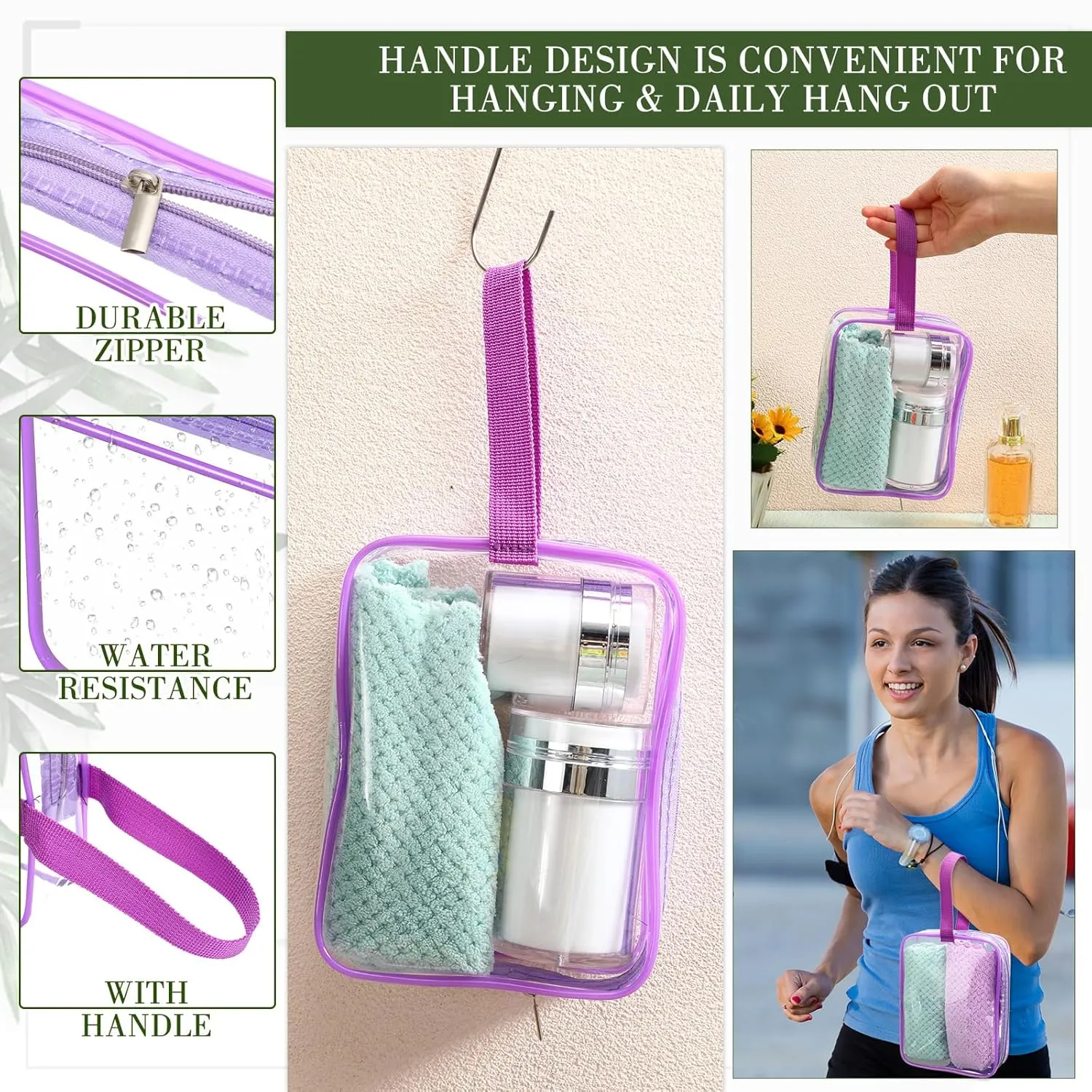 Silkfly 24 Pcs Clear Toiletry Bag PVC Travel Cosmetic Bag with Handle Strap Makeup Bag Summer Vacation Salon Mother Gift(Multi Color)