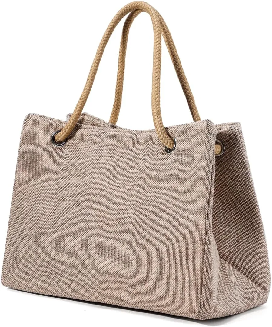 Simple and versatile shoulder bag, anti-theft zipper pocket on the back, linen handheld design