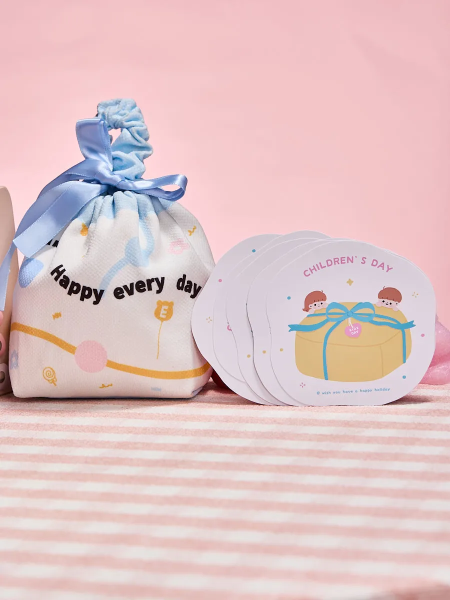 Simple Blue Linen Drawstring Wrapping Gift Bag